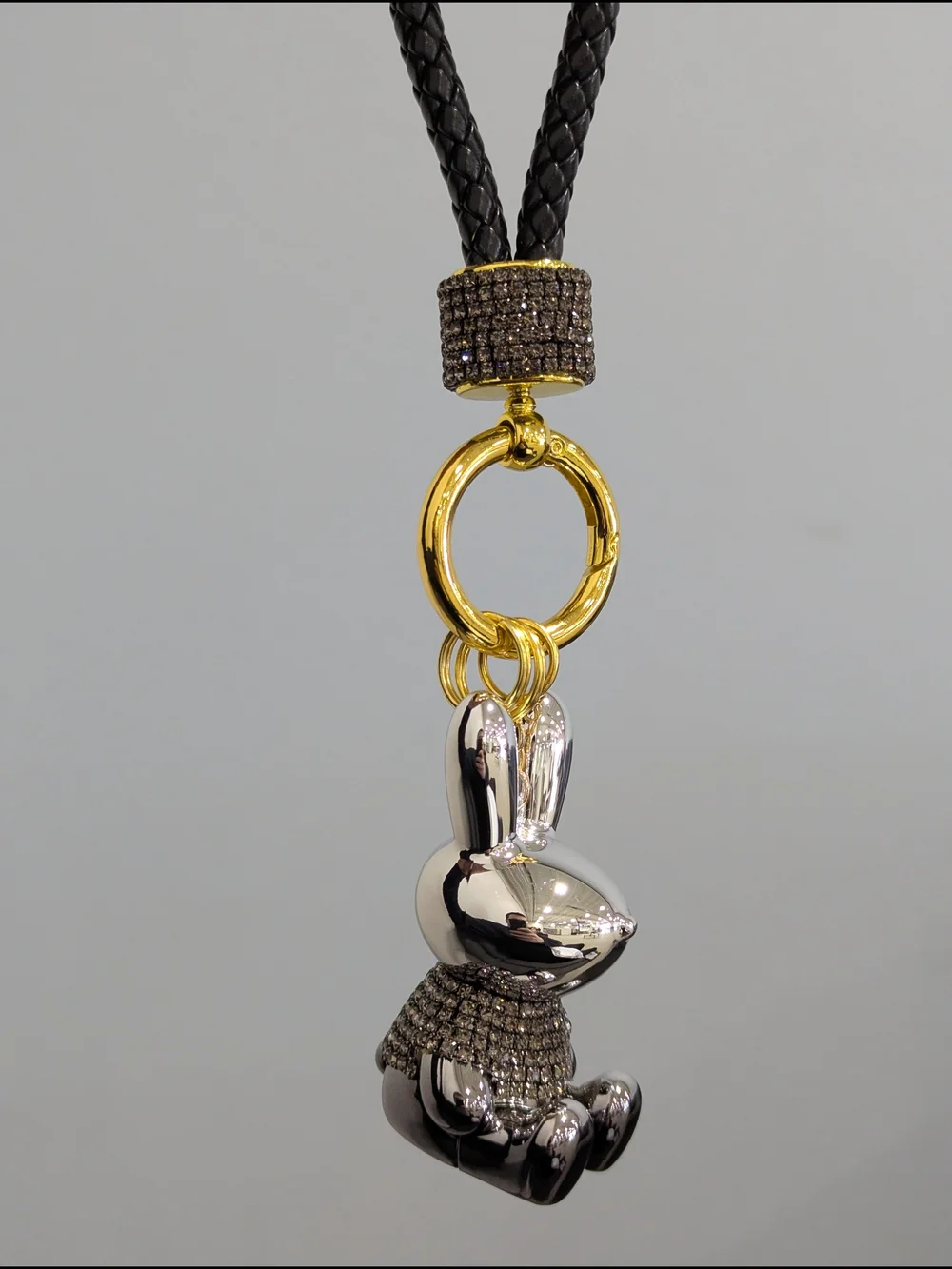 Gunmetal Bunny Bag Charm Black Strap NWOT